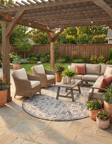 Charcoal Gray Easy-Clean Aztec Indoor / Outdoor Oval Rug
