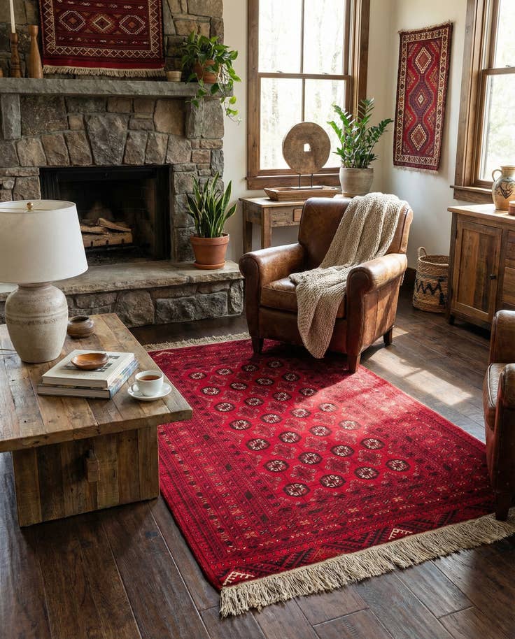 Detail image of 4' x 6' 2 Hand Knotted Afghan Akhche Wool Rug
