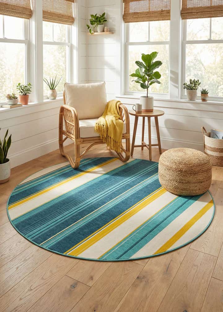 7' 10 x 7' 10 Easy-Clean Border Indoor / Outdoor Round Rug