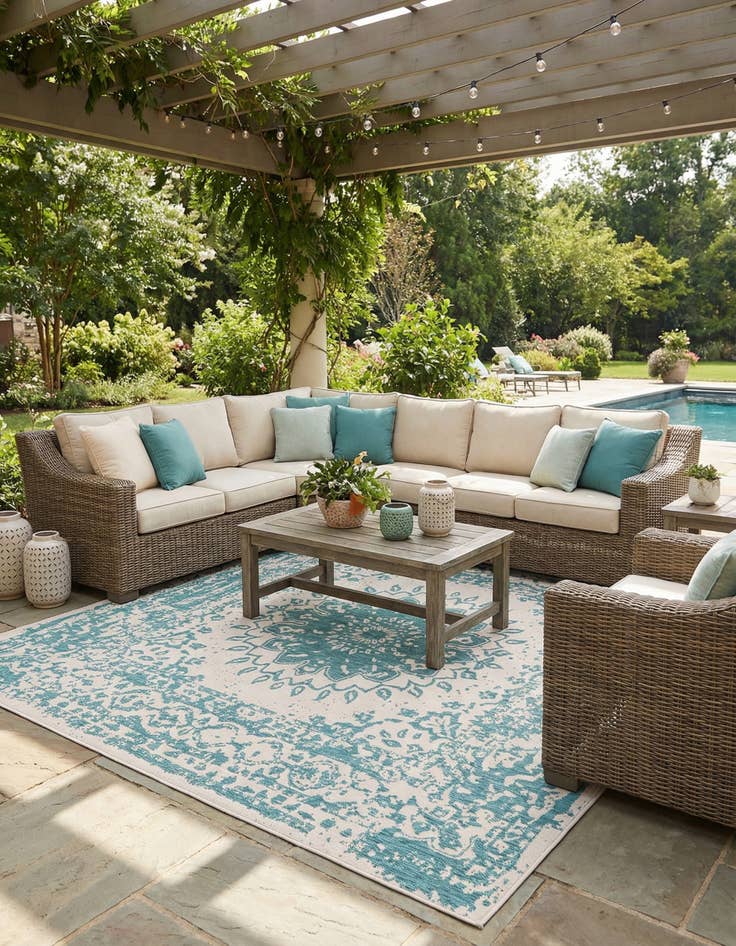 Detail image of 10' x 10'  Washable Traditional Indoor / Outdoor Square Rug