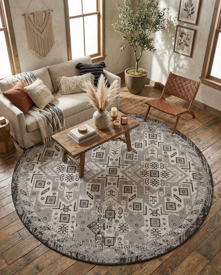 12' x 12' Easy-Clean Aztec Indoor / Outdoor Round Rug