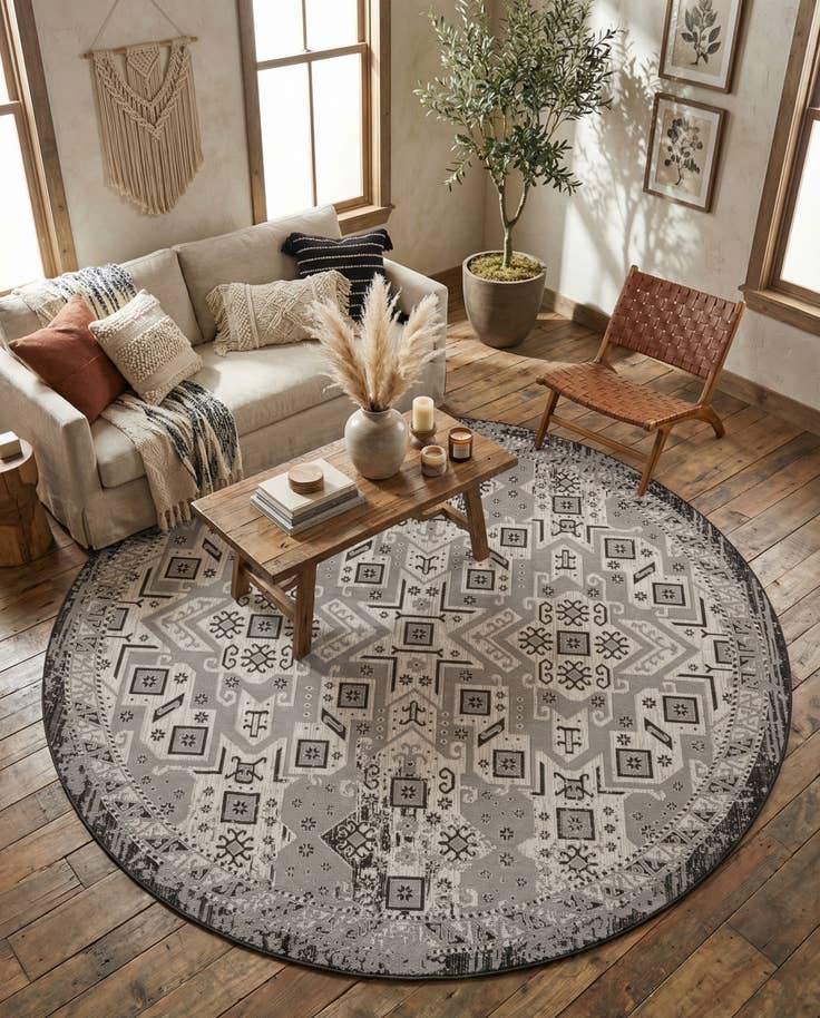 Detail image of 12' x 12' Easy-Clean Aztec Indoor / Outdoor Round Rug
