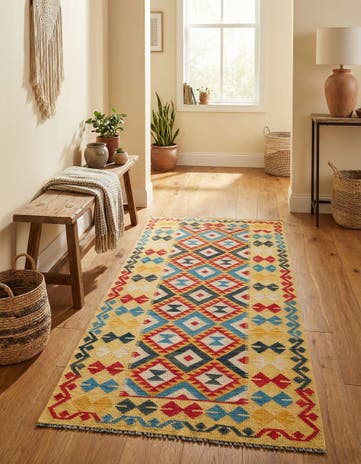 3' 5 x 6' 9 Hand Woven Kilim Maymana Wool Runner Rug