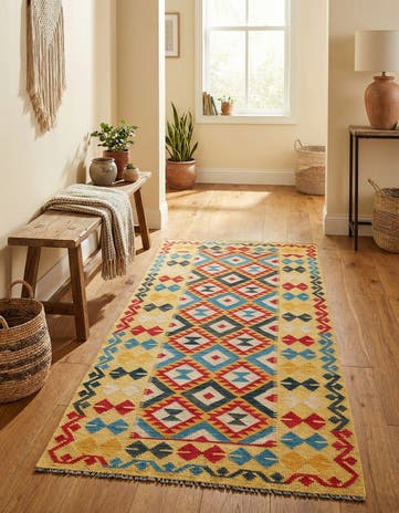 3' 5 x 6' 9 Hand Woven Kilim Maymana Wool Runner Rug