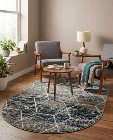  3' x 5' 3 Lattice Frieze Oval Rug