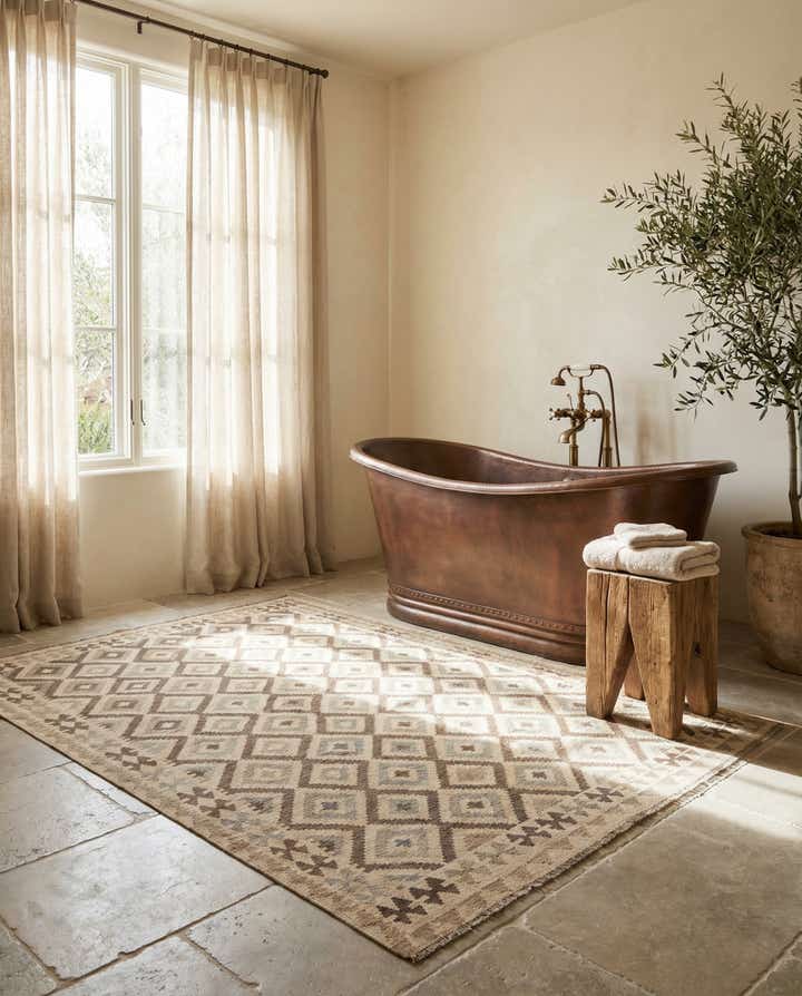 7' 3 x 9' 7 Hand Woven Kilim Maymana Wool Rug