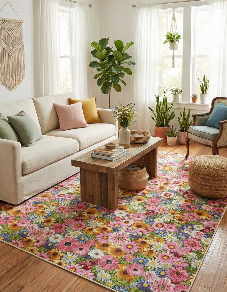 Detail image of 8' x 10' Easy-Clean Botanical Indoor / Outdoor Rug