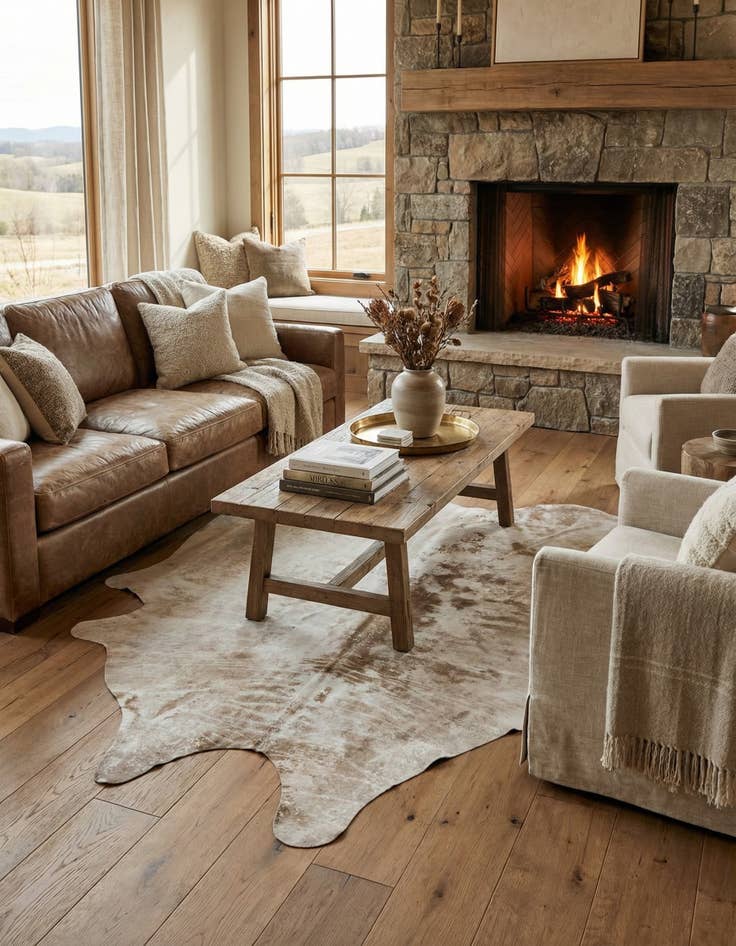 Detail image of 6' 10 x 7' 4 Cowhide Leather Square Rug