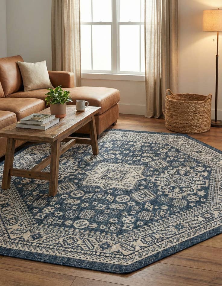 Detail image of 7' 10 x 7' 10  Washable Aztec Indoor / Outdoor Octagon Rug