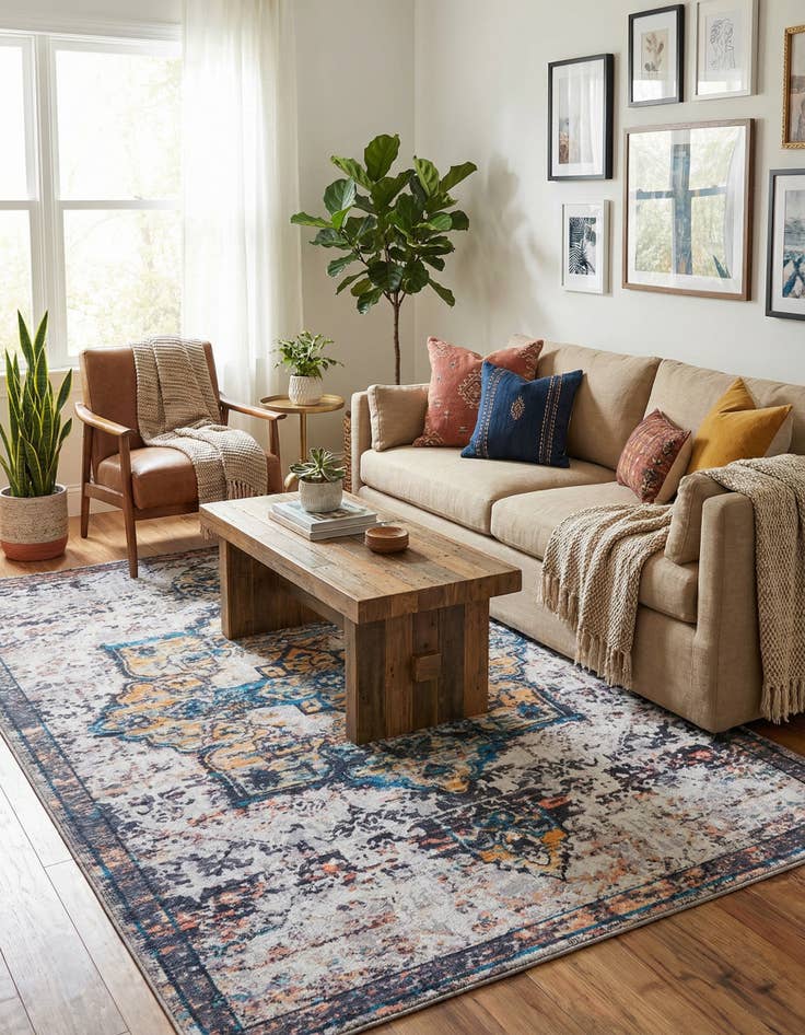 Detail image of  5' 3 x 8'  Washable Francesca Rug