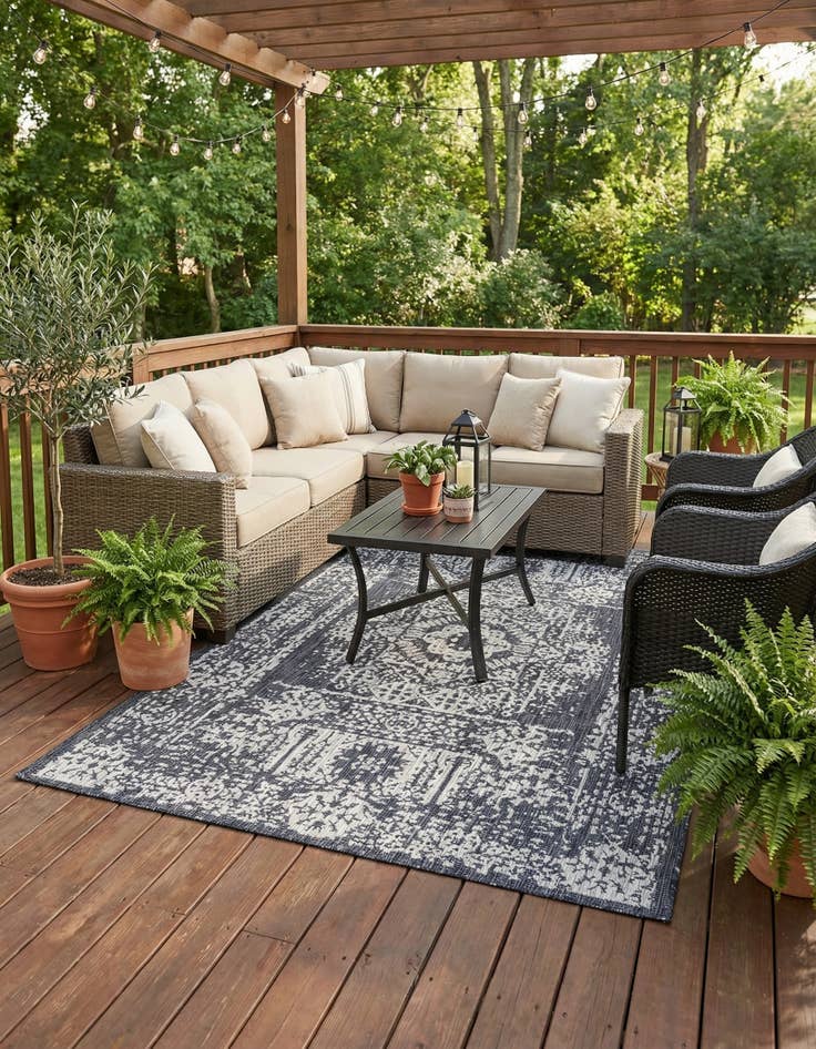 Detail image of 9' x 12'  Washable Traditional Indoor / Outdoor Rug