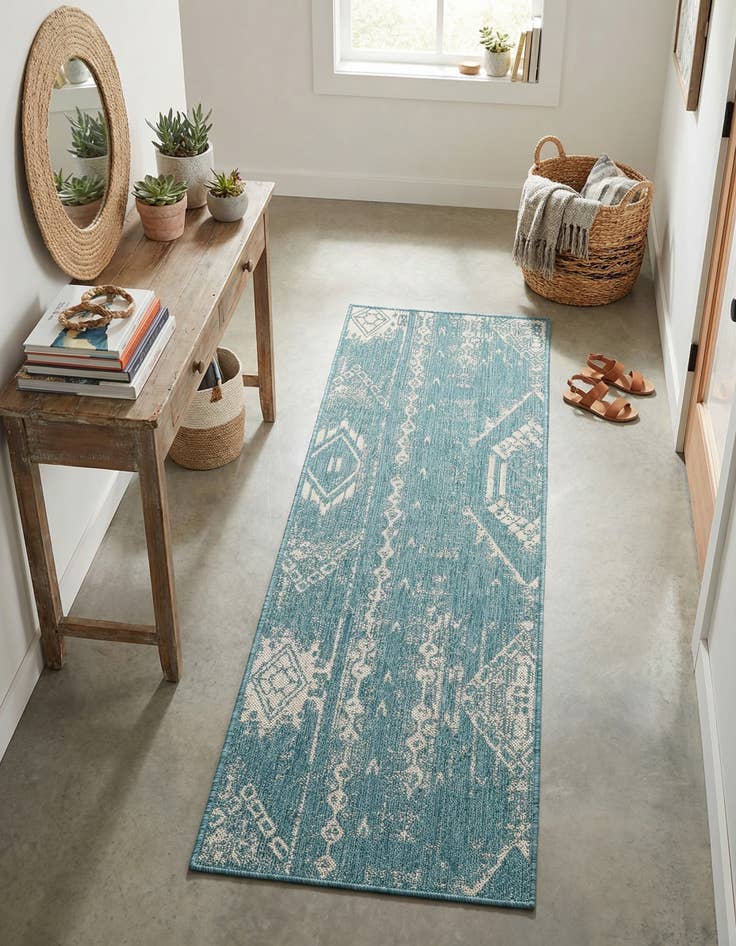 Detail image of  2' x 6'  Washable Bohemian Indoor / Outdoor Runner Rug