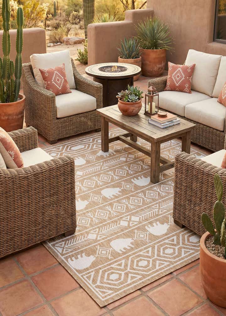 10' x 10' Easy-Clean Southwestern Indoor / Outdoor Square Rug
