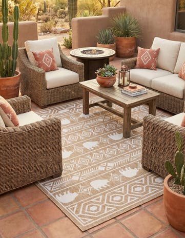 Taupe Easy-Clean Southwestern Indoor / Outdoor Square Rug