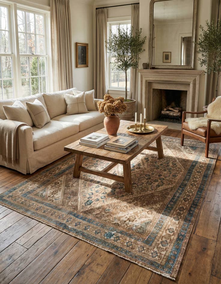 Detail image of 6' 10 x 9' 8  Hand Knotted Ultra Vintage Persian Wool Rug