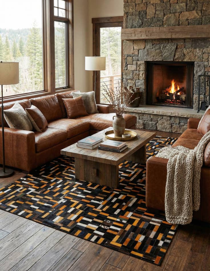 Detail image of  5' 1 x 8' 1 Cowhide - Patchwork Rug