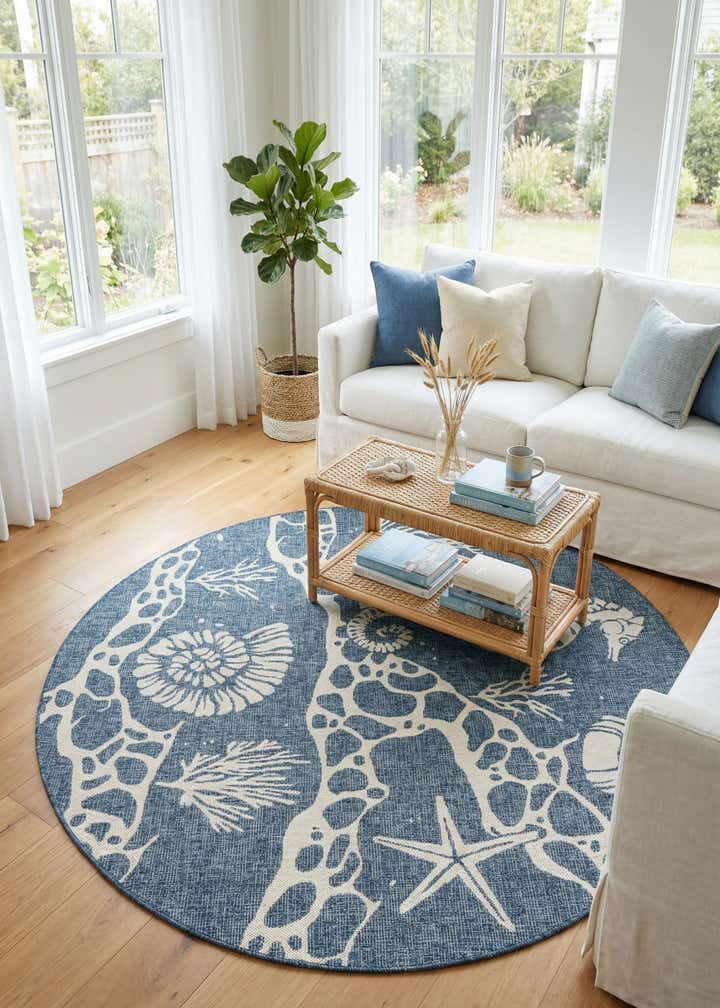 6' x 6' Easy-Clean Coastal Indoor / Outdoor Round Rug