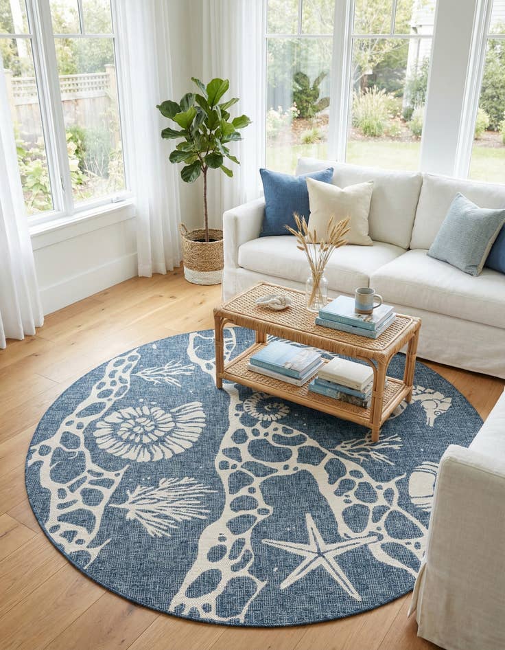 Detail image of  6' x 6'  Washable Coastal Indoor / Outdoor Round Rug