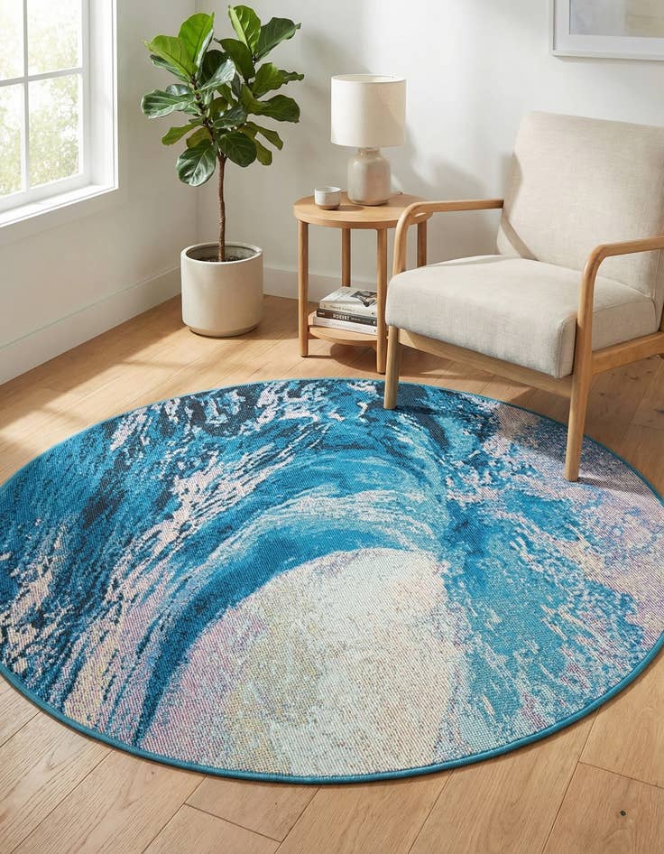 Detail image of 3' 3 x 3' 3  Washable Modern Indoor / Outdoor Round Rug