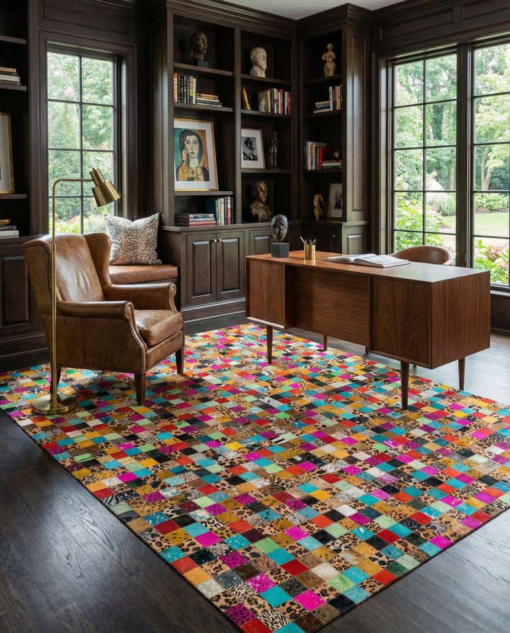8' 1 x 9' 10 Cowhide Leather Rug