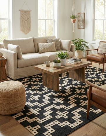 Black and White Hand Woven Kilim Wool Rug