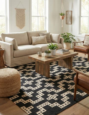 Black and White Hand Woven Kilim Wool Rug