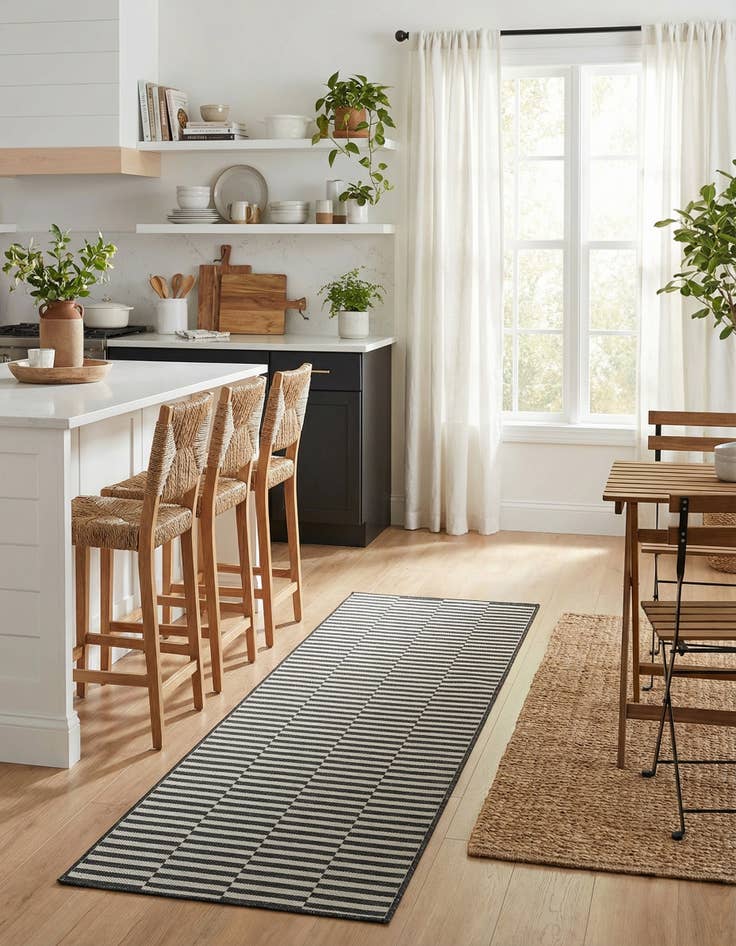 Detail image of 2' x 8'  Washable Striped Indoor / Outdoor Runner Rug