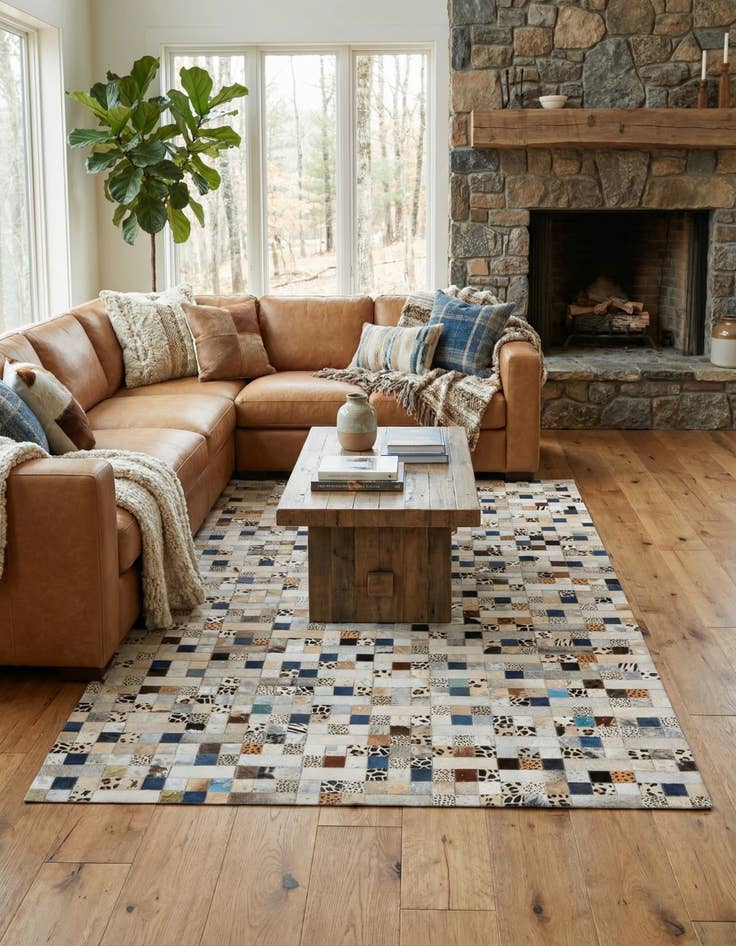 Detail image of 5' x 7' 10 Cowhide Leather Rug