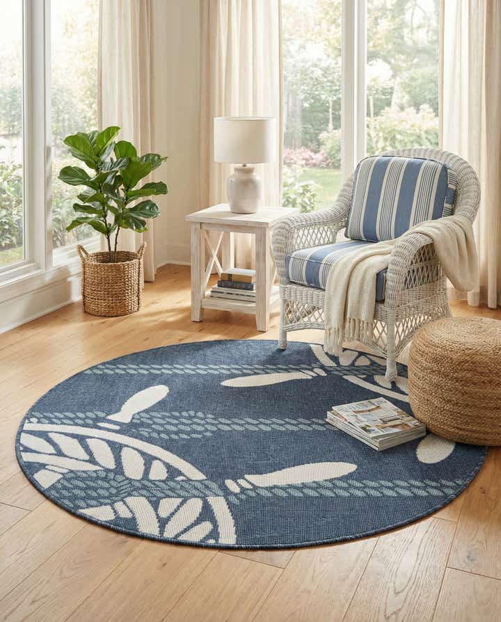 4' x 4' Easy-Clean Coastal Indoor / Outdoor Round Rug