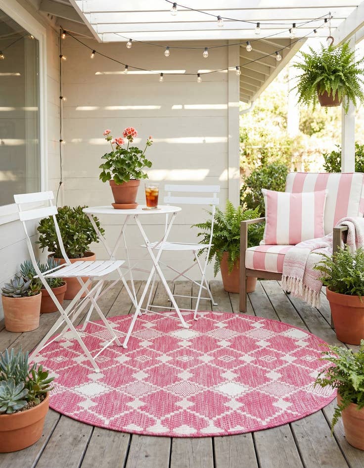 Detail image of  3' x 3'  Washable Lattice Indoor / Outdoor Round Rug
