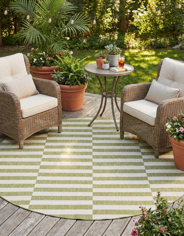 Detail image of 10' x 10' Easy-Clean Striped Indoor / Outdoor Round Rug