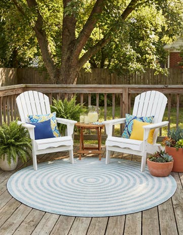 Light Blue Easy-Clean Sabrina Soto Indoor / Outdoor Round Rug
