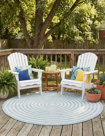 Light Blue Easy-Clean Sabrina Soto Indoor / Outdoor Round Rug