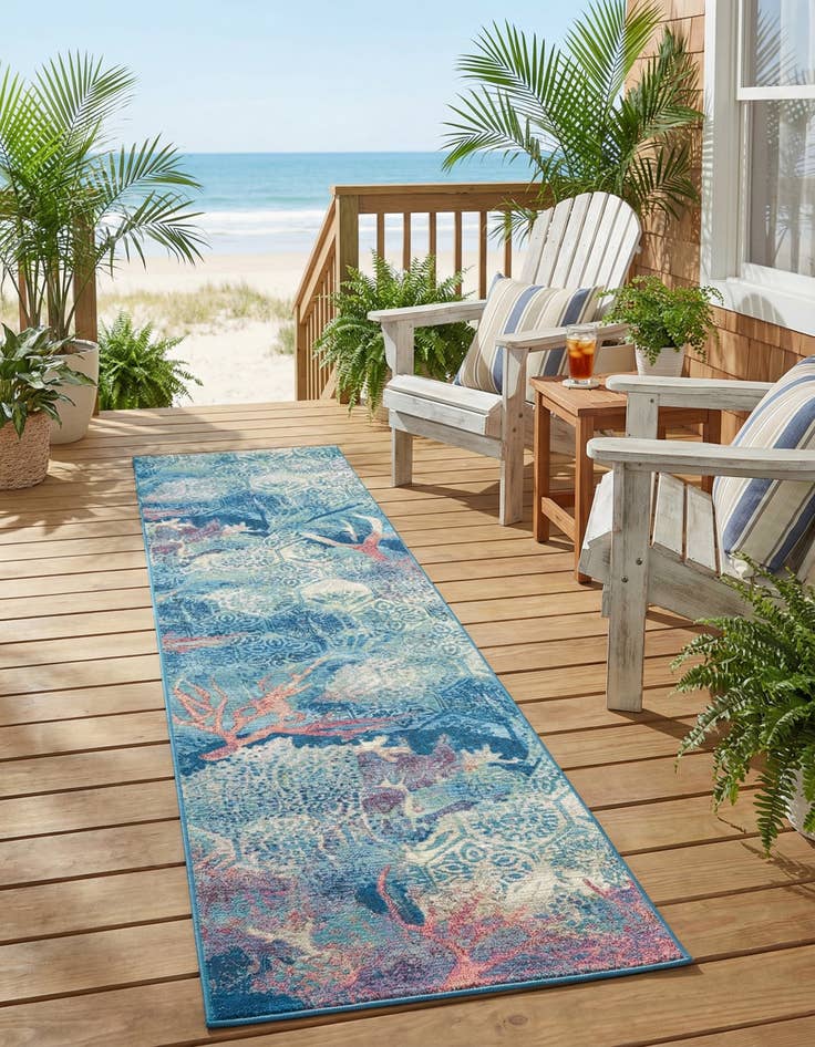 Detail image of 2' 7 x 12'  Washable Coastal Indoor / Outdoor Runner Rug