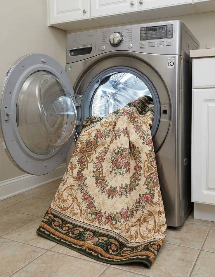 Detail image of 7' 10 x 7' 10  Washable Traditional Indoor / Outdoor Square Rug