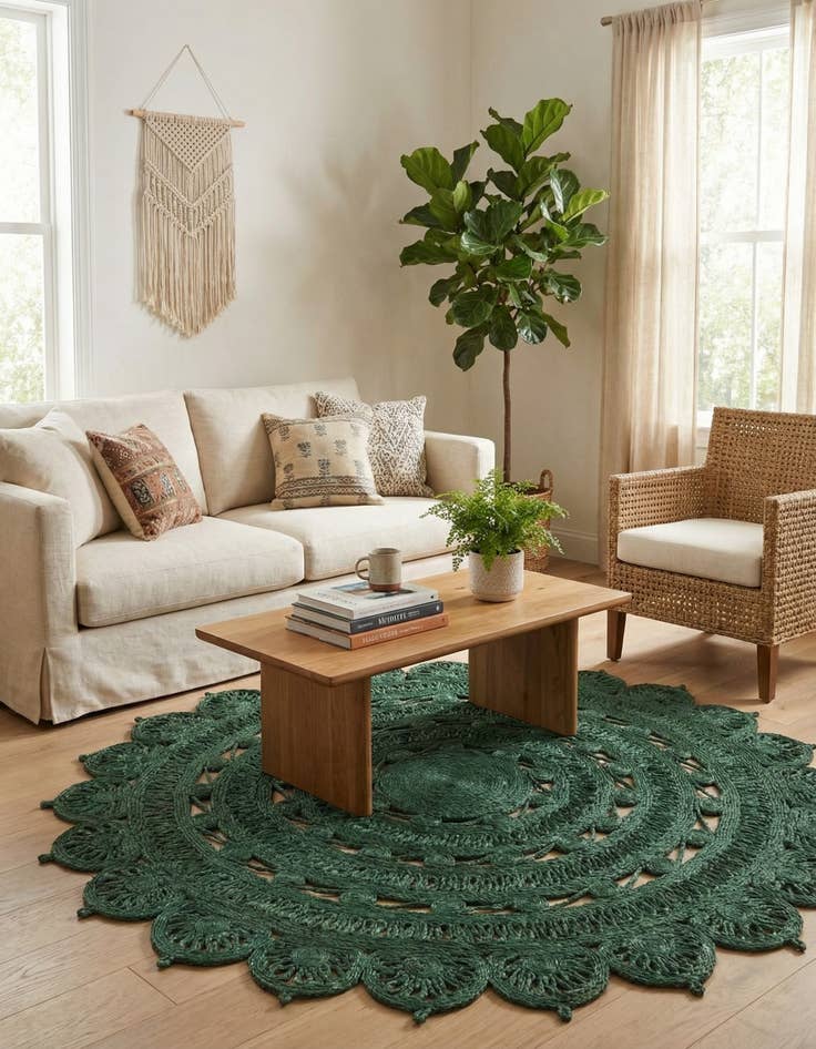 Detail image of 5' 1 x 5' 1  Hand Braided Jute Round Rug