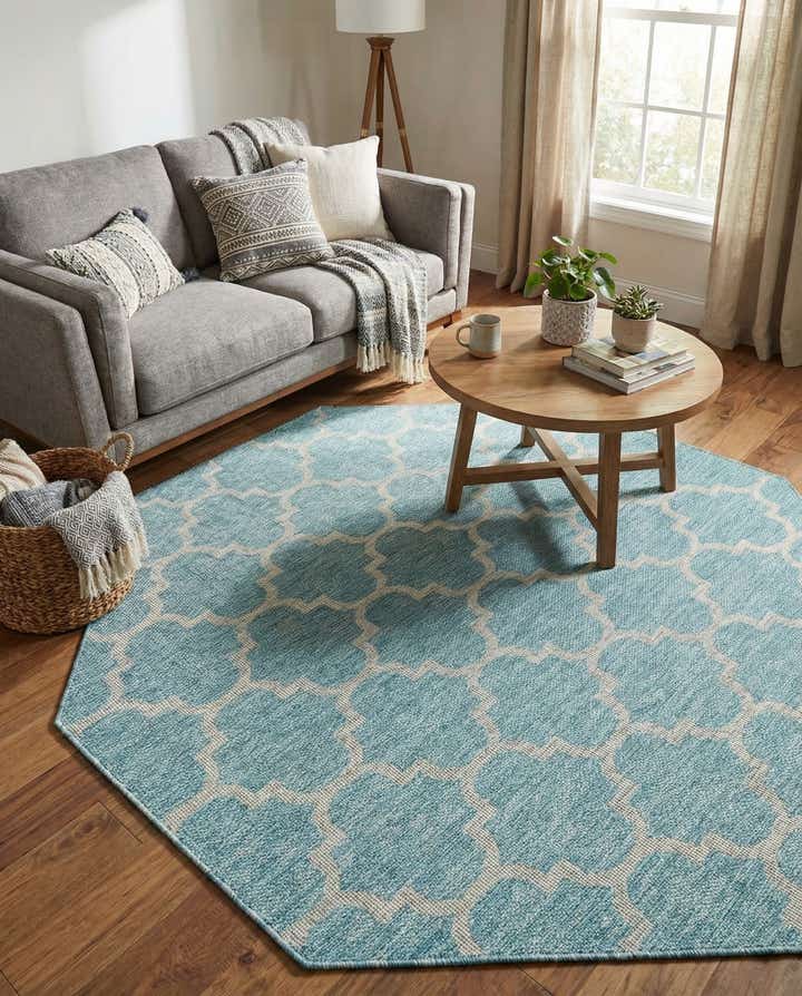 7' 10 x 7' 10 Easy-Clean Lattice Indoor / Outdoor Octagon Rug
