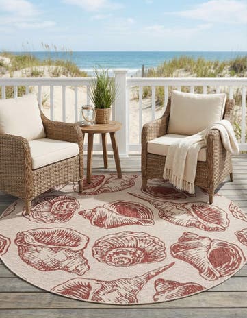 7' 10 x 7' 10 Easy-Clean Coastal Indoor / Outdoor Round Rug