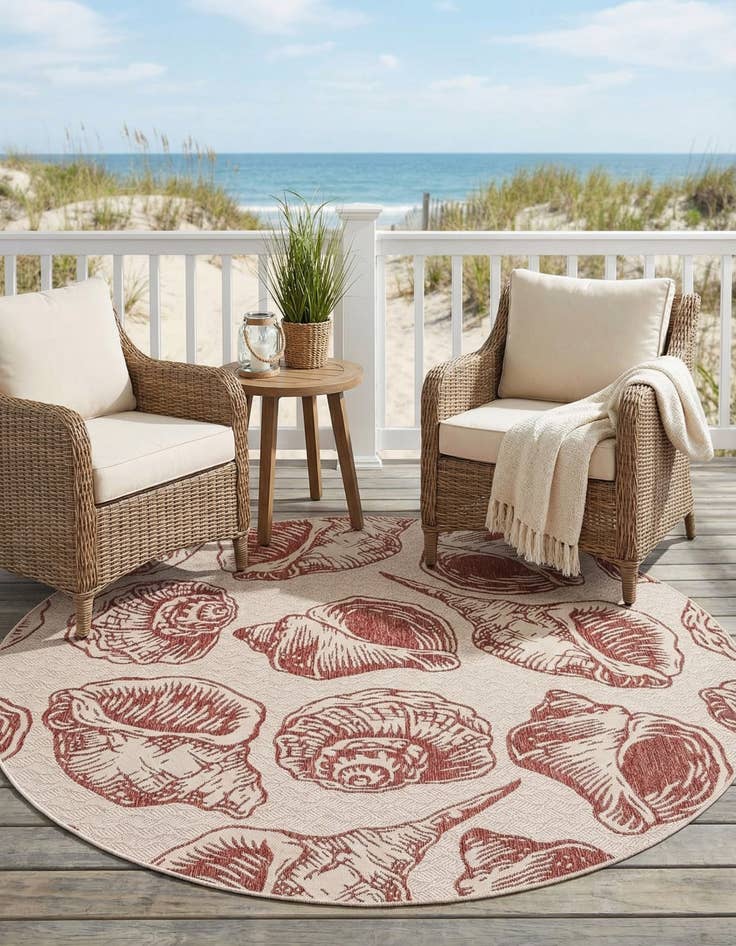 Detail image of 7' 10 x 7' 10 Easy-Clean Coastal Indoor / Outdoor Round Rug