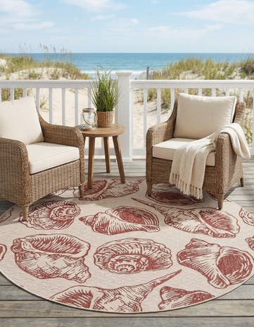 7' 10 x 7' 10 Easy-Clean Coastal Indoor / Outdoor Round Rug
