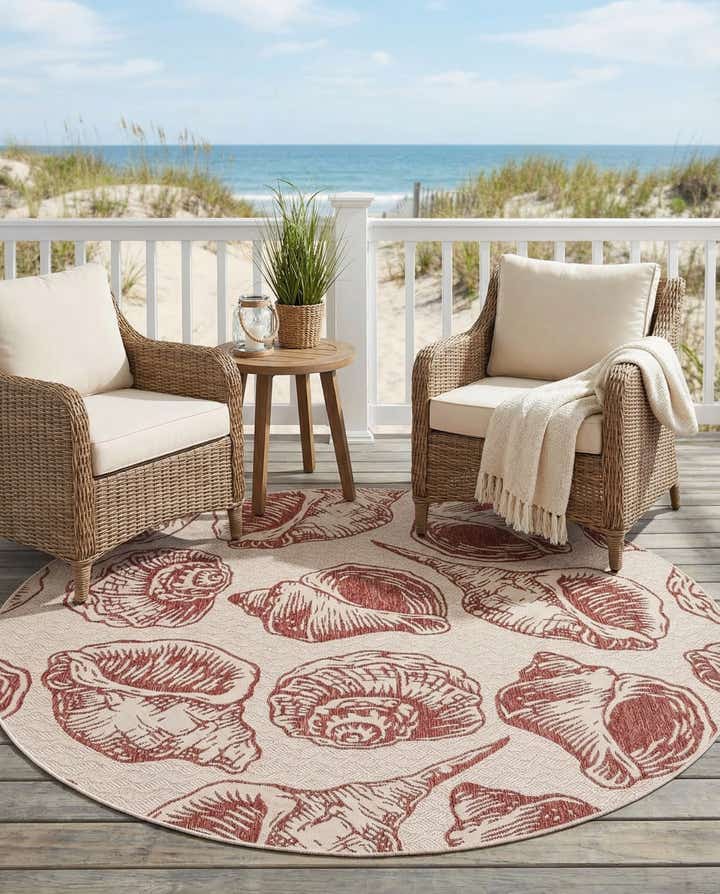 7' 10 x 7' 10 Easy-Clean Coastal Indoor / Outdoor Round Rug