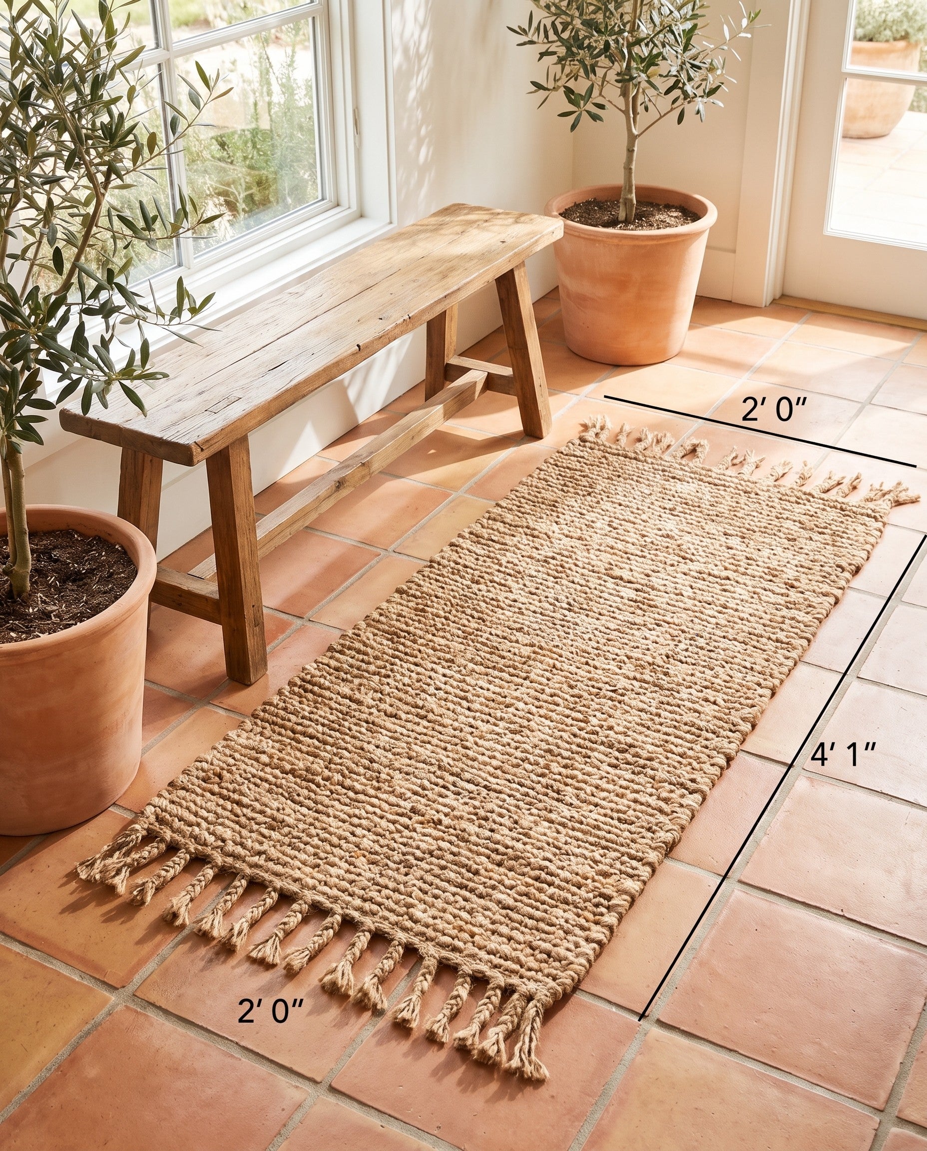 2' x 4' 1 Hand Woven Chunky Jute Runner Rug