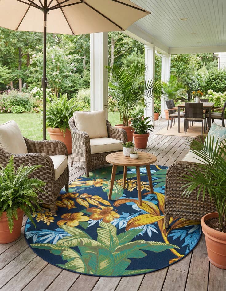 Detail image of 5' 3 x 8'  Washable Botanical Indoor / Outdoor Oval Rug