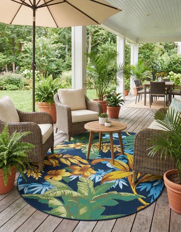 5' 3 x 8' Easy-Clean Botanical Indoor / Outdoor Oval Rug