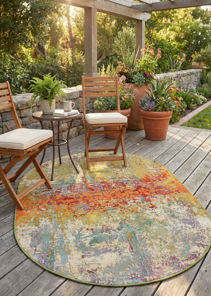 3' 3 x 5' 3 Easy-Clean Modern Indoor / Outdoor Oval Rug