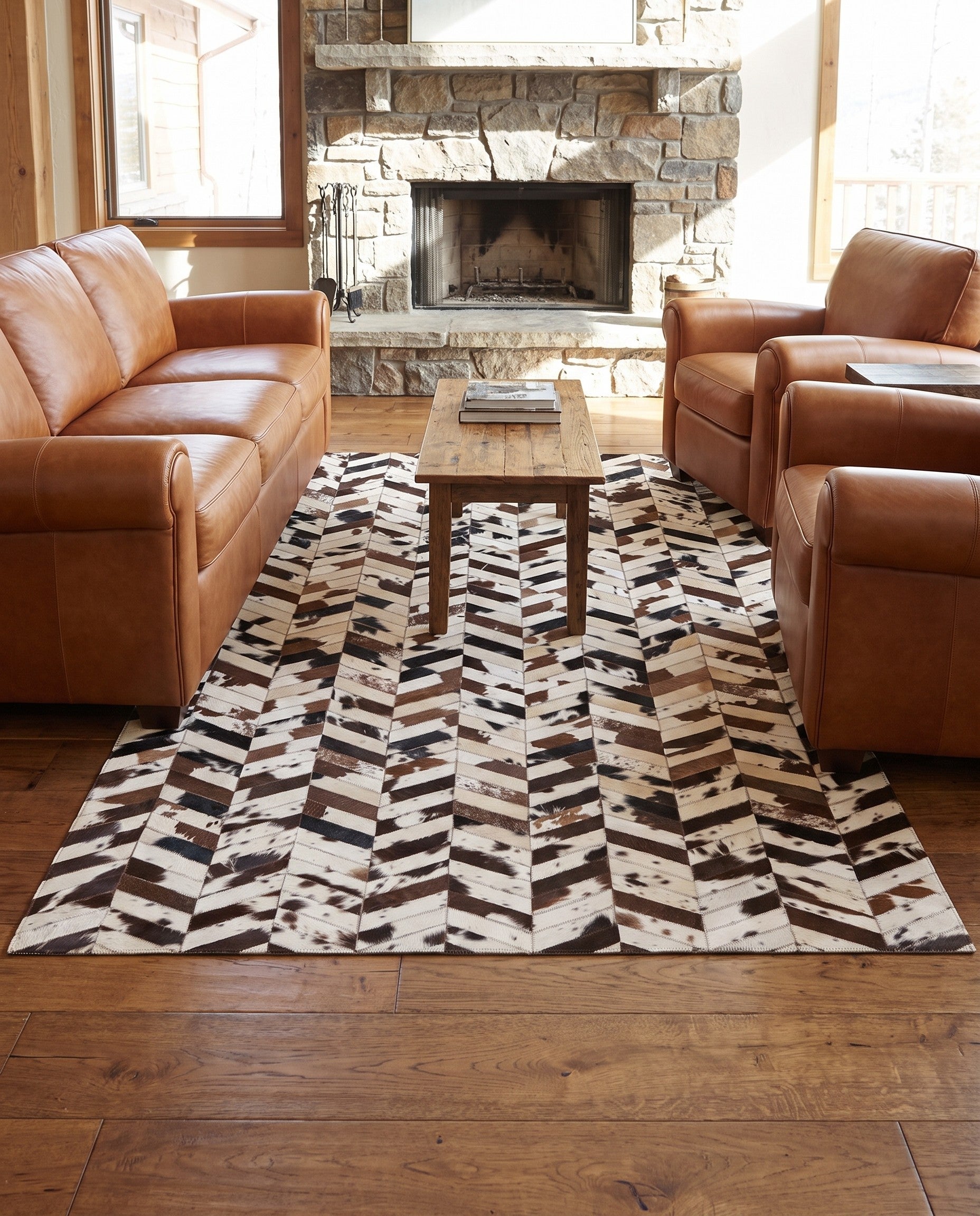 4' 9 x 6' 7 Cowhide Leather Rug