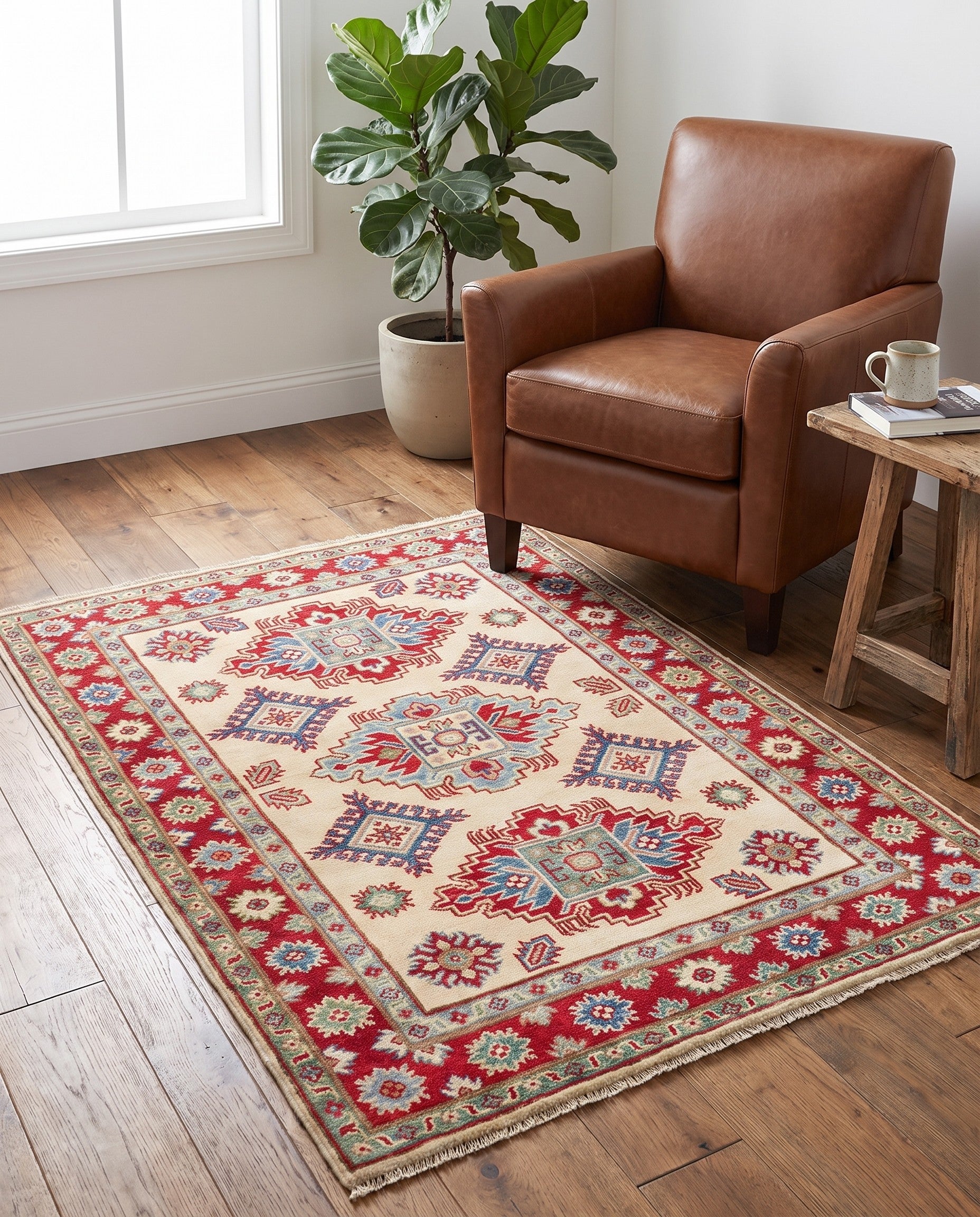 3' 5 x 4' 9 Hand Knotted Kazak Rug