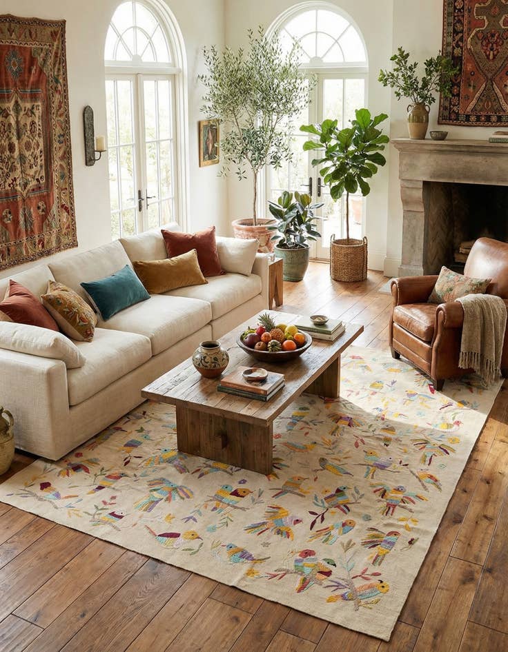 Detail image of 8' 1 x 9' 1  Hand Woven Kilim Suzani Wool Rug