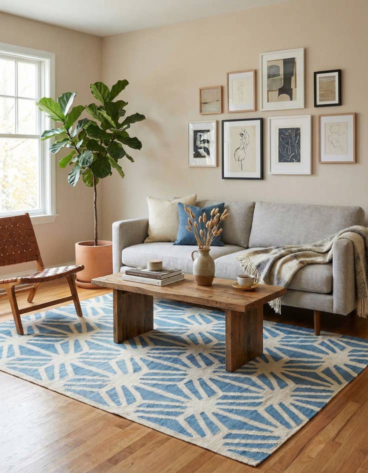 Detail image of 4' 6 x 5' 7  Hand Woven Kilim Modern Wool Rug