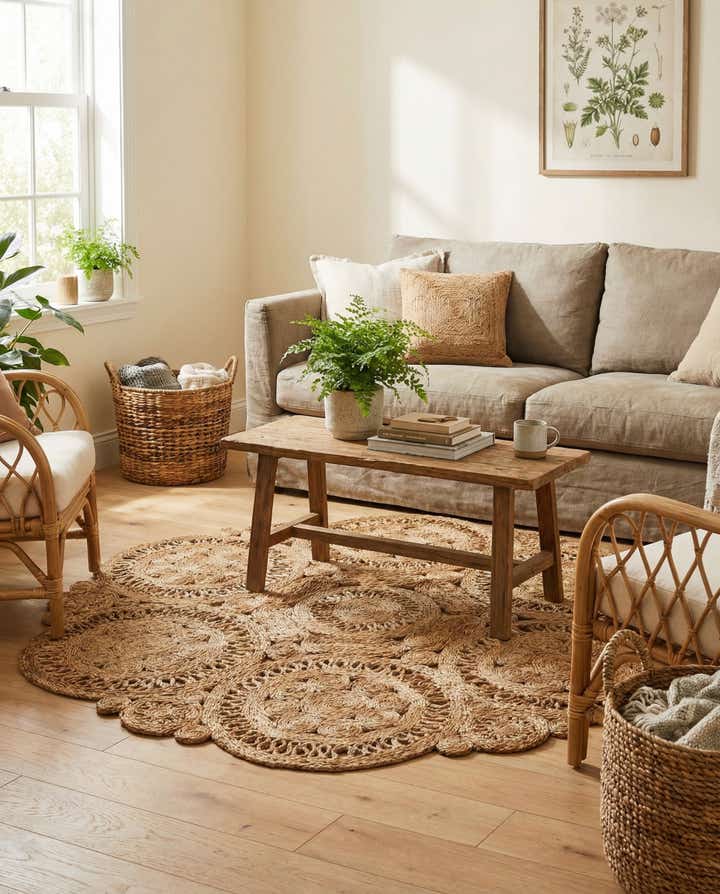 5' 1 x 5' 1 Handmade Braided Jute Round Rug